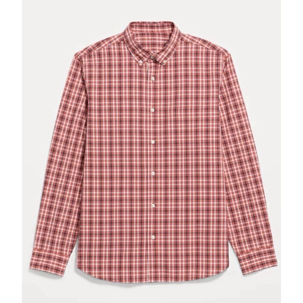 Old Navy Poplin Shirt Red Plaid Classic Fit Everyday Preppy Work Medium NWT